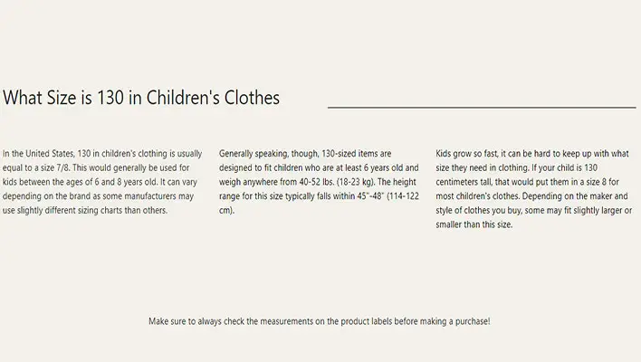 What Size Is 130 In Children s Clothes